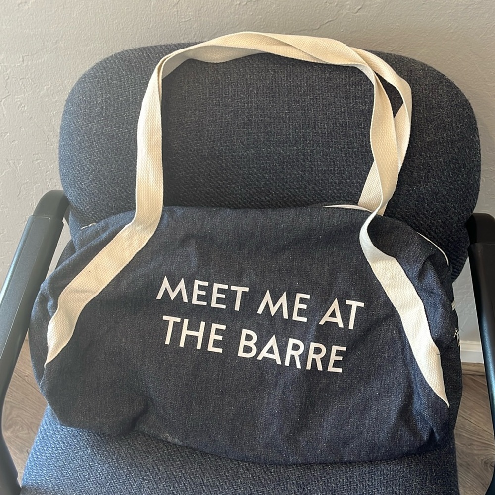 Blue denim “meet me at the barre” duffel